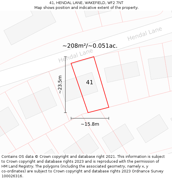 41, HENDAL LANE, WAKEFIELD, WF2 7NT: Plot and title map