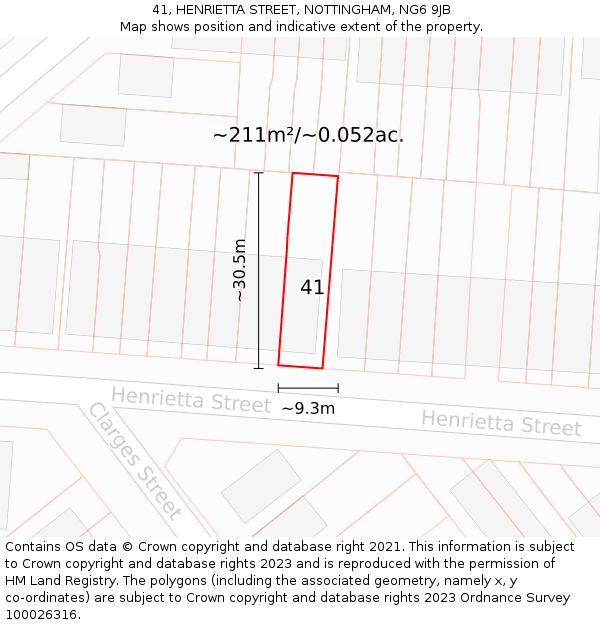 41, HENRIETTA STREET, NOTTINGHAM, NG6 9JB: Plot and title map