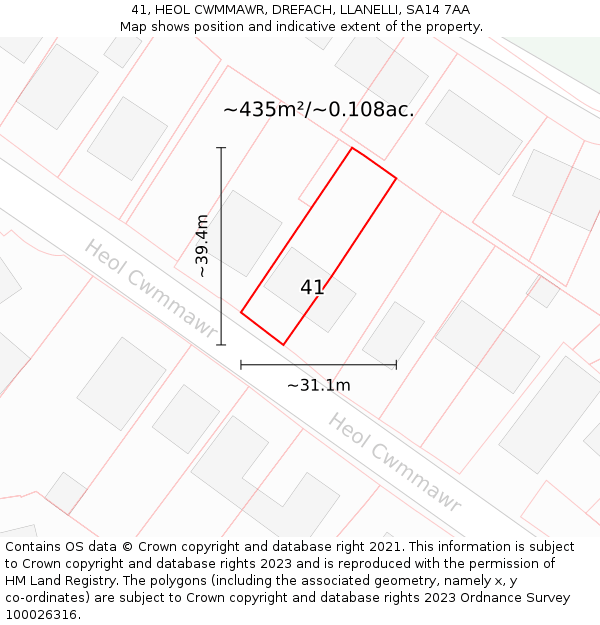41, HEOL CWMMAWR, DREFACH, LLANELLI, SA14 7AA: Plot and title map