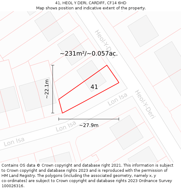 41, HEOL Y DERI, CARDIFF, CF14 6HD: Plot and title map