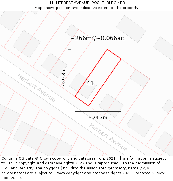 41, HERBERT AVENUE, POOLE, BH12 4EB: Plot and title map
