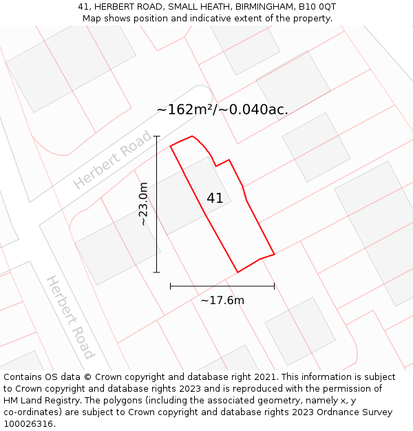 41, HERBERT ROAD, SMALL HEATH, BIRMINGHAM, B10 0QT: Plot and title map