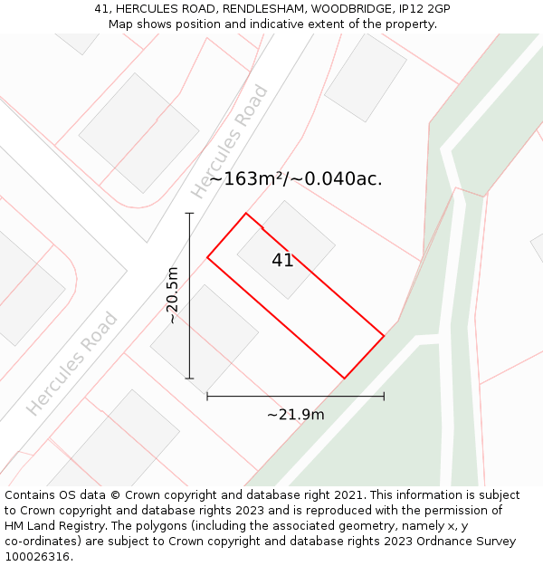 41, HERCULES ROAD, RENDLESHAM, WOODBRIDGE, IP12 2GP: Plot and title map