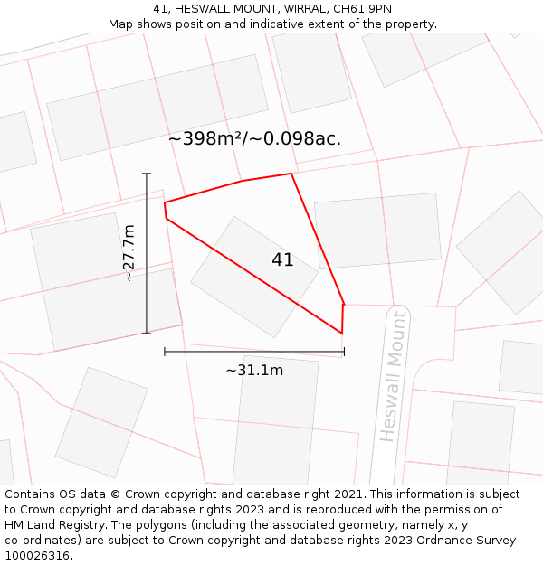 41, HESWALL MOUNT, WIRRAL, CH61 9PN: Plot and title map
