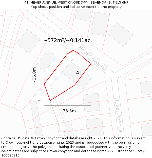 41, HEVER AVENUE, WEST KINGSDOWN, SEVENOAKS, TN15 6HF: Plot and title map