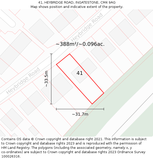 41, HEYBRIDGE ROAD, INGATESTONE, CM4 9AG: Plot and title map