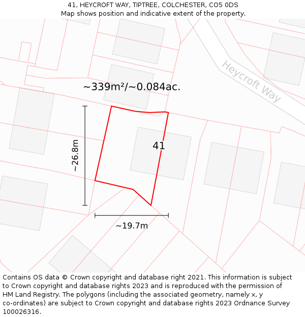 41, HEYCROFT WAY, TIPTREE, COLCHESTER, CO5 0DS: Plot and title map