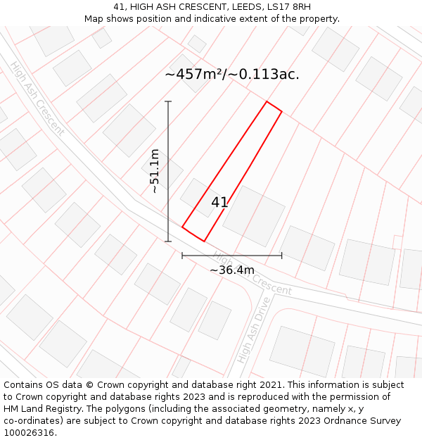 41, HIGH ASH CRESCENT, LEEDS, LS17 8RH: Plot and title map