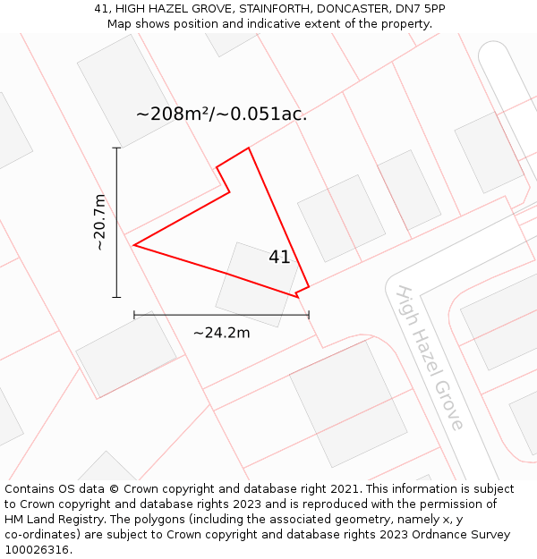 41, HIGH HAZEL GROVE, STAINFORTH, DONCASTER, DN7 5PP: Plot and title map