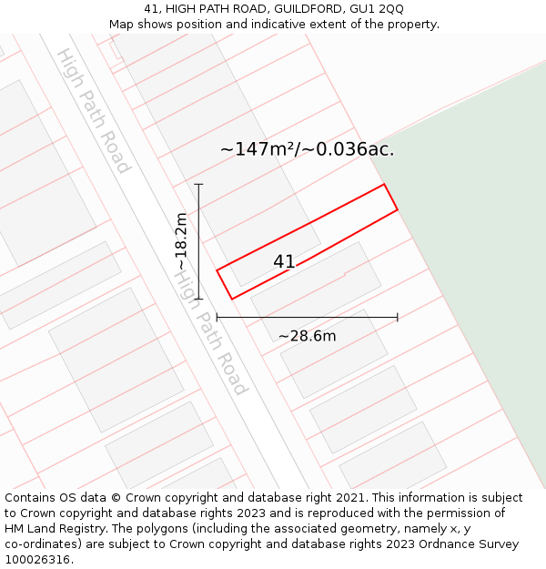 41, HIGH PATH ROAD, GUILDFORD, GU1 2QQ: Plot and title map