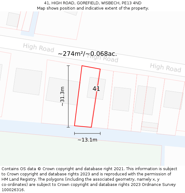 41, HIGH ROAD, GOREFIELD, WISBECH, PE13 4ND: Plot and title map