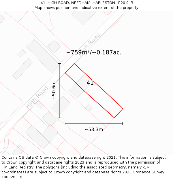 41, HIGH ROAD, NEEDHAM, HARLESTON, IP20 9LB: Plot and title map