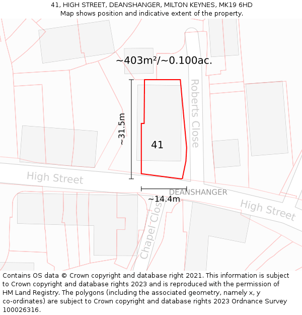 41, HIGH STREET, DEANSHANGER, MILTON KEYNES, MK19 6HD: Plot and title map