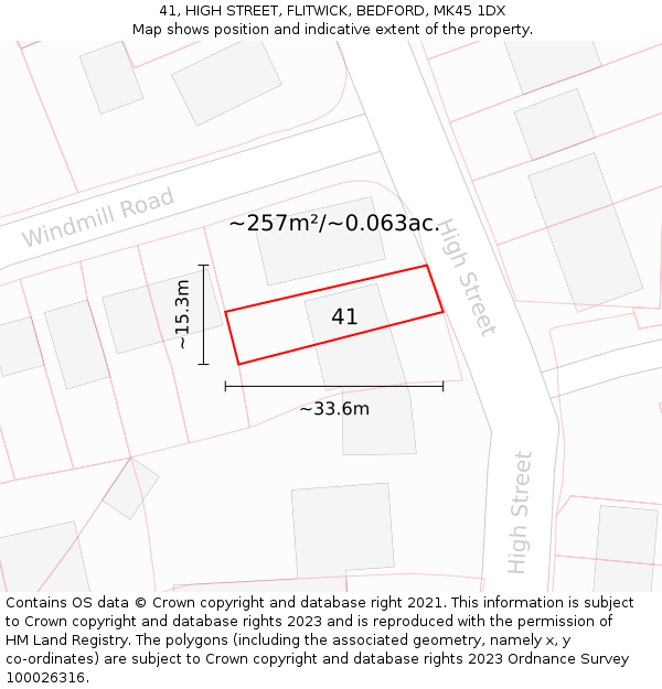 41, HIGH STREET, FLITWICK, BEDFORD, MK45 1DX: Plot and title map