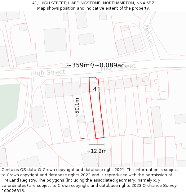 41, HIGH STREET, HARDINGSTONE, NORTHAMPTON, NN4 6BZ: Plot and title map
