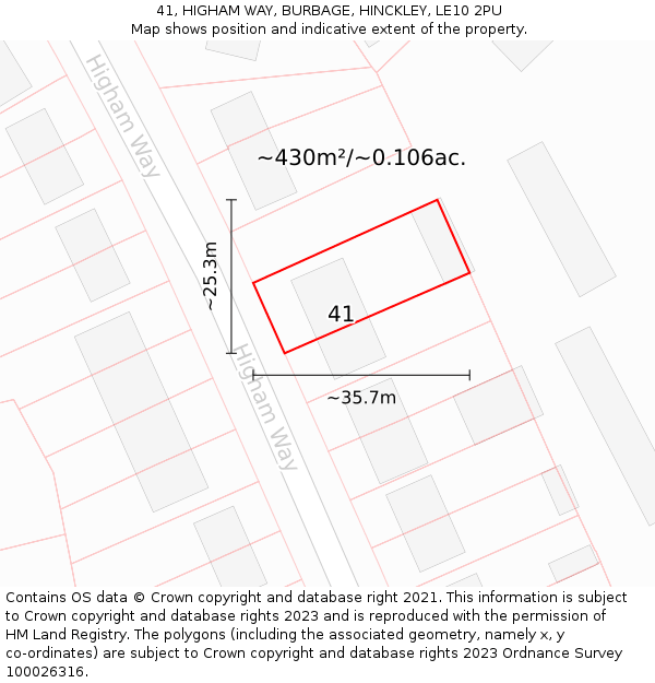 41, HIGHAM WAY, BURBAGE, HINCKLEY, LE10 2PU: Plot and title map