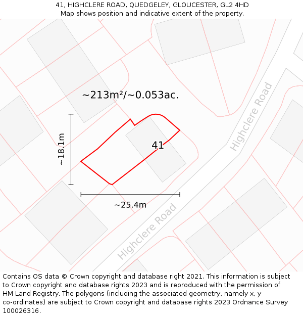 41, HIGHCLERE ROAD, QUEDGELEY, GLOUCESTER, GL2 4HD: Plot and title map