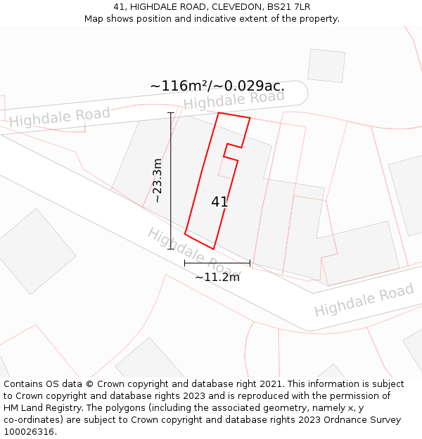 41, HIGHDALE ROAD, CLEVEDON, BS21 7LR: Plot and title map