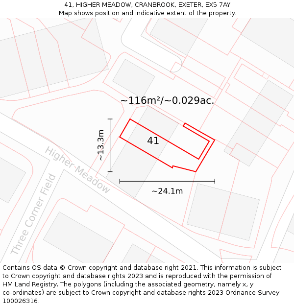 41, HIGHER MEADOW, CRANBROOK, EXETER, EX5 7AY: Plot and title map