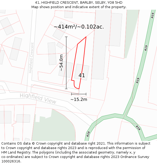 41, HIGHFIELD CRESCENT, BARLBY, SELBY, YO8 5HD: Plot and title map