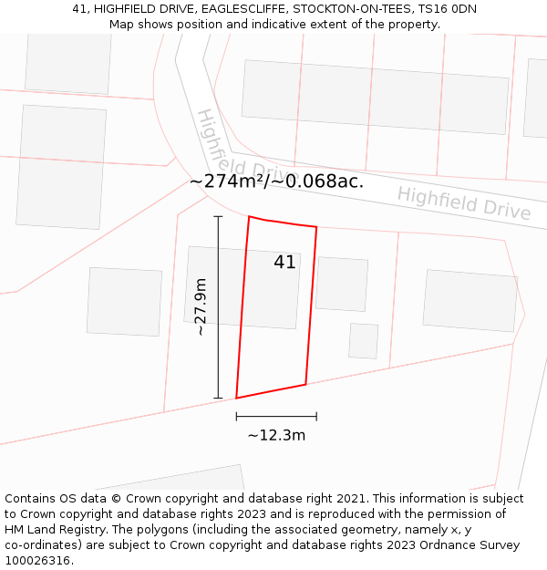 41, HIGHFIELD DRIVE, EAGLESCLIFFE, STOCKTON-ON-TEES, TS16 0DN: Plot and title map