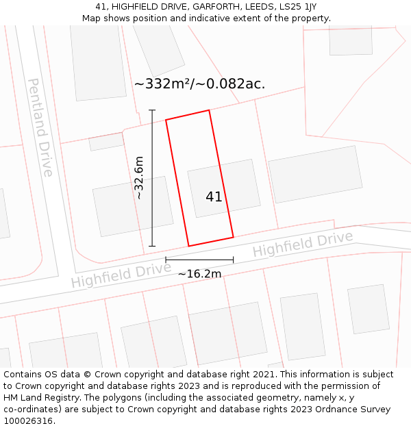 41, HIGHFIELD DRIVE, GARFORTH, LEEDS, LS25 1JY: Plot and title map