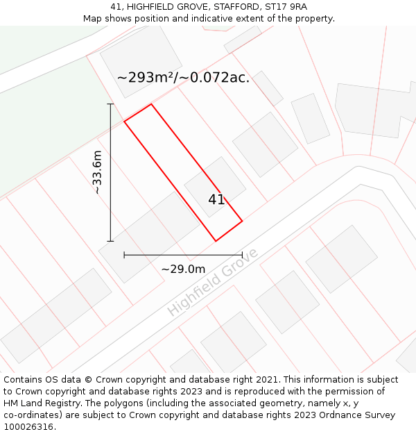 41, HIGHFIELD GROVE, STAFFORD, ST17 9RA: Plot and title map