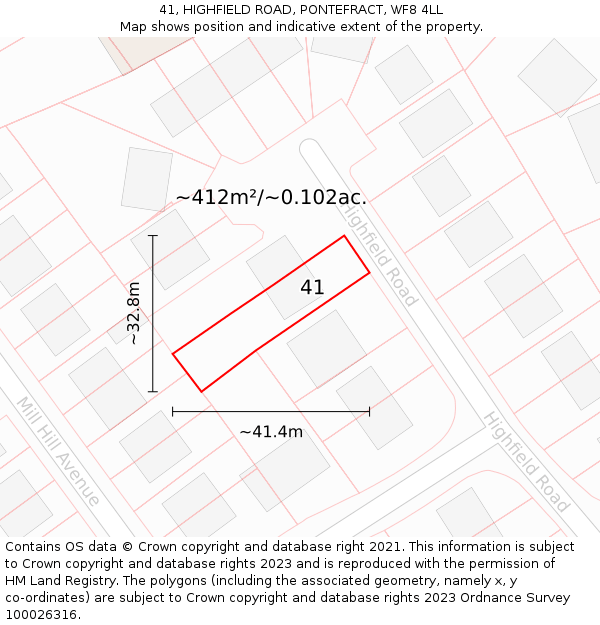 41, HIGHFIELD ROAD, PONTEFRACT, WF8 4LL: Plot and title map