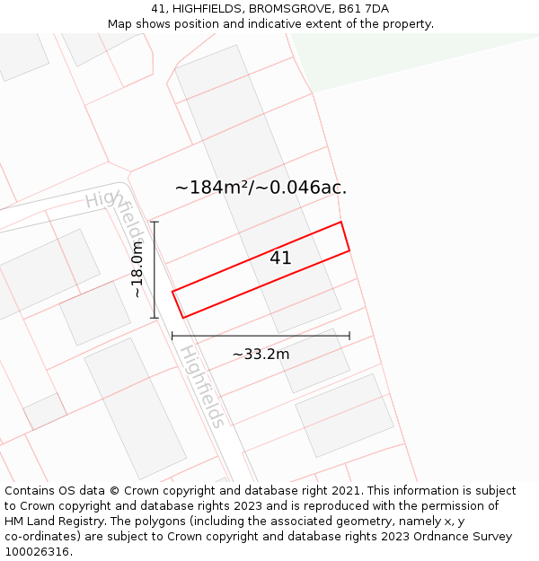41, HIGHFIELDS, BROMSGROVE, B61 7DA: Plot and title map