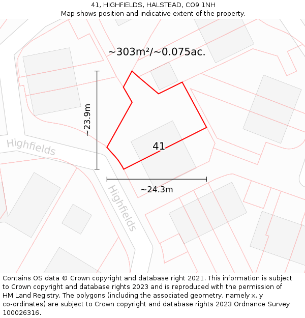 41, HIGHFIELDS, HALSTEAD, CO9 1NH: Plot and title map