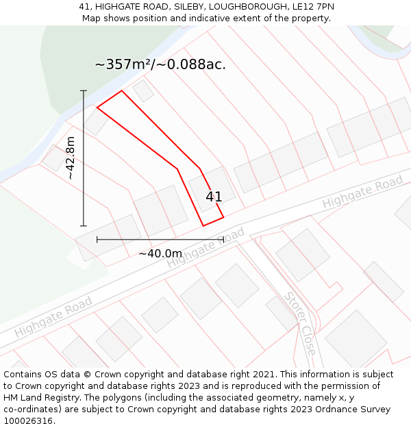 41, HIGHGATE ROAD, SILEBY, LOUGHBOROUGH, LE12 7PN: Plot and title map