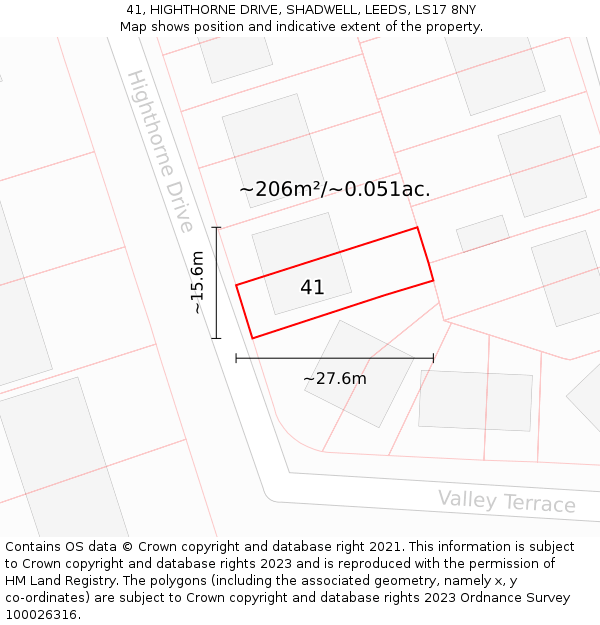 41, HIGHTHORNE DRIVE, SHADWELL, LEEDS, LS17 8NY: Plot and title map