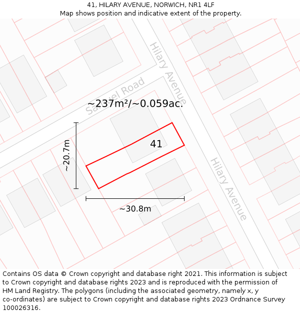 41, HILARY AVENUE, NORWICH, NR1 4LF: Plot and title map