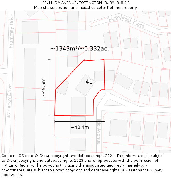 41, HILDA AVENUE, TOTTINGTON, BURY, BL8 3JE: Plot and title map
