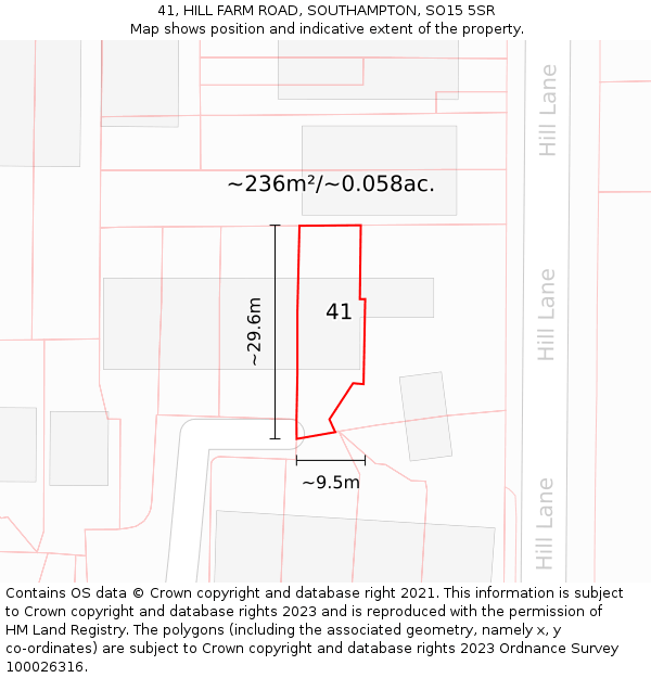 41, HILL FARM ROAD, SOUTHAMPTON, SO15 5SR: Plot and title map
