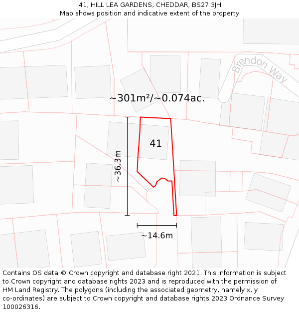41, HILL LEA GARDENS, CHEDDAR, BS27 3JH: Plot and title map