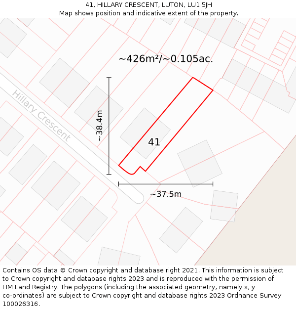 41, HILLARY CRESCENT, LUTON, LU1 5JH: Plot and title map