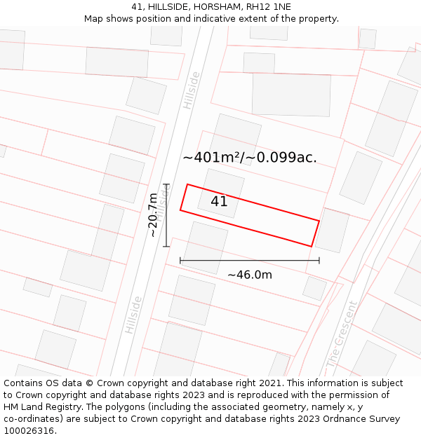 41, HILLSIDE, HORSHAM, RH12 1NE: Plot and title map