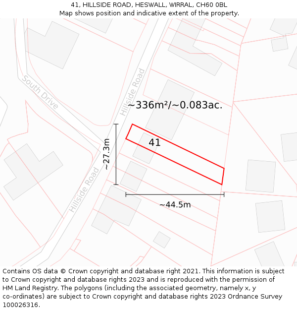 41, HILLSIDE ROAD, HESWALL, WIRRAL, CH60 0BL: Plot and title map