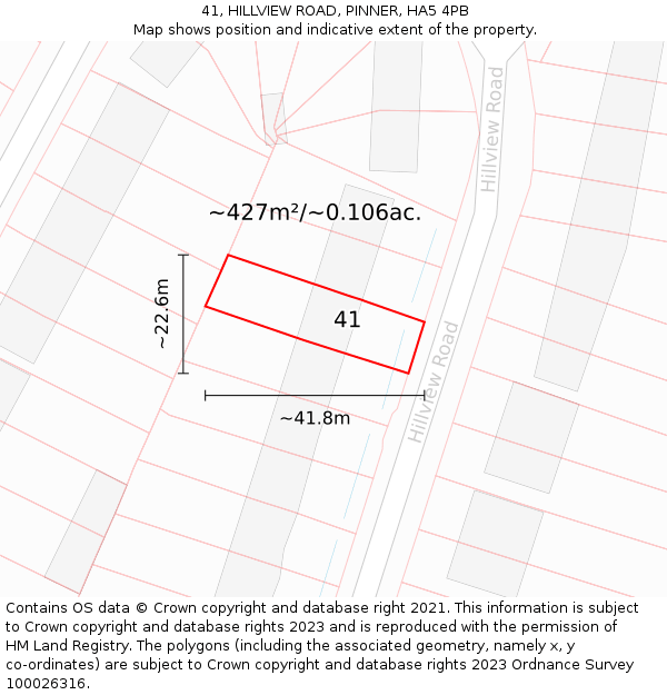 41, HILLVIEW ROAD, PINNER, HA5 4PB: Plot and title map
