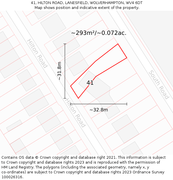 41, HILTON ROAD, LANESFIELD, WOLVERHAMPTON, WV4 6DT: Plot and title map