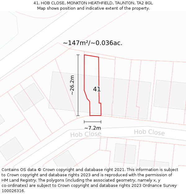41, HOB CLOSE, MONKTON HEATHFIELD, TAUNTON, TA2 8GL: Plot and title map