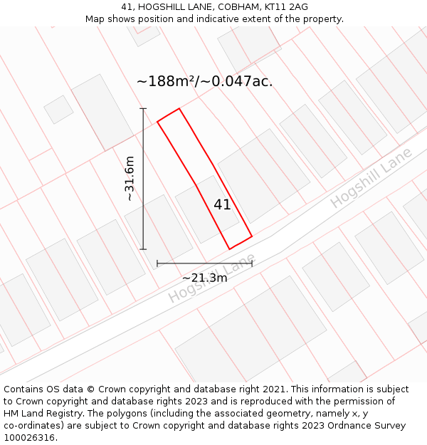 41, HOGSHILL LANE, COBHAM, KT11 2AG: Plot and title map