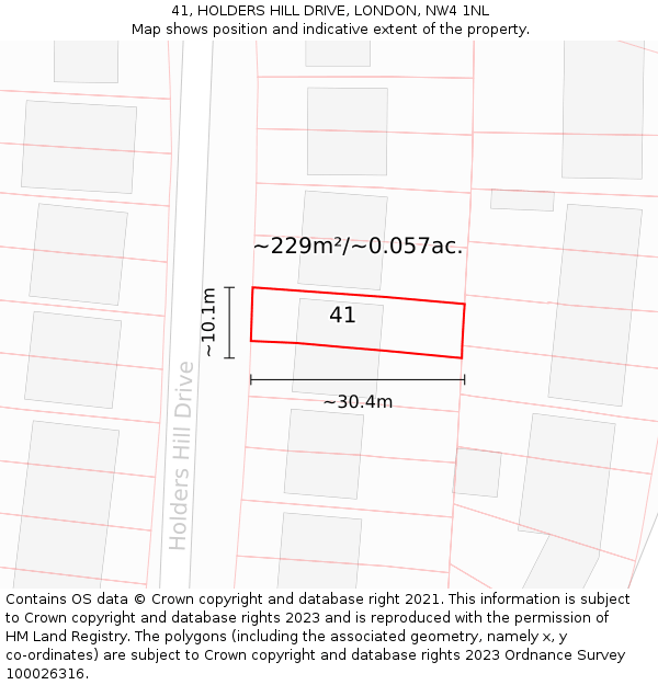 41, HOLDERS HILL DRIVE, LONDON, NW4 1NL: Plot and title map