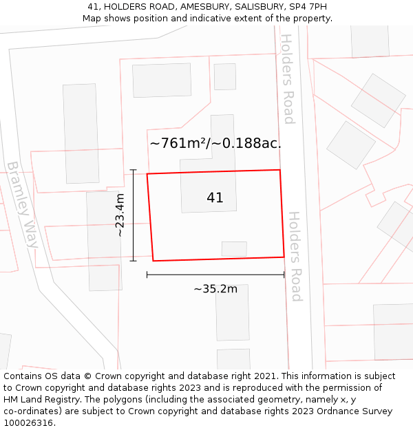41, HOLDERS ROAD, AMESBURY, SALISBURY, SP4 7PH: Plot and title map