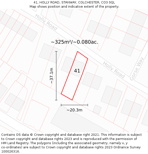 41, HOLLY ROAD, STANWAY, COLCHESTER, CO3 0QL: Plot and title map