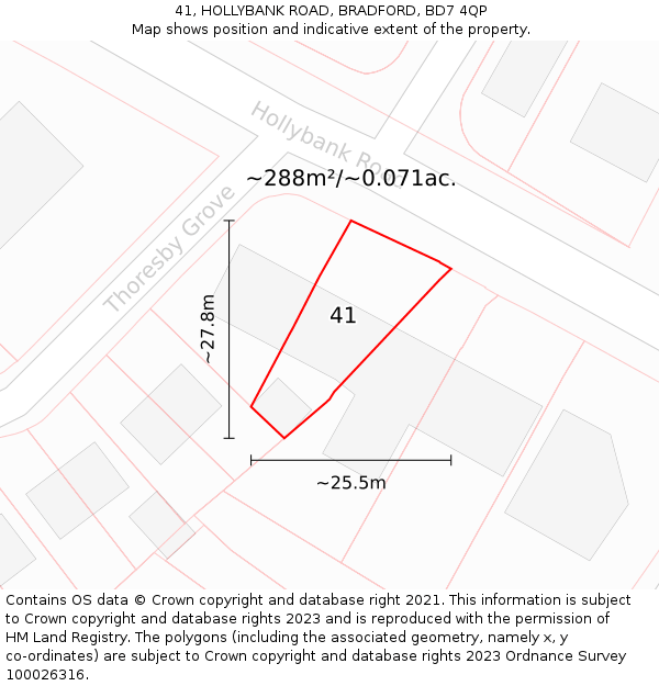 41, HOLLYBANK ROAD, BRADFORD, BD7 4QP: Plot and title map