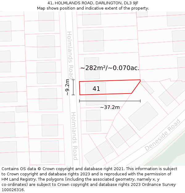 41, HOLMLANDS ROAD, DARLINGTON, DL3 9JF: Plot and title map