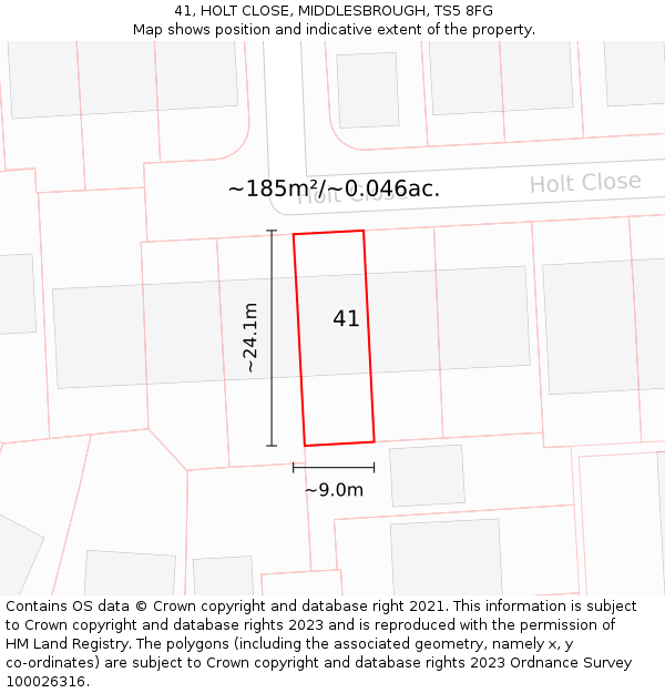 41, HOLT CLOSE, MIDDLESBROUGH, TS5 8FG: Plot and title map