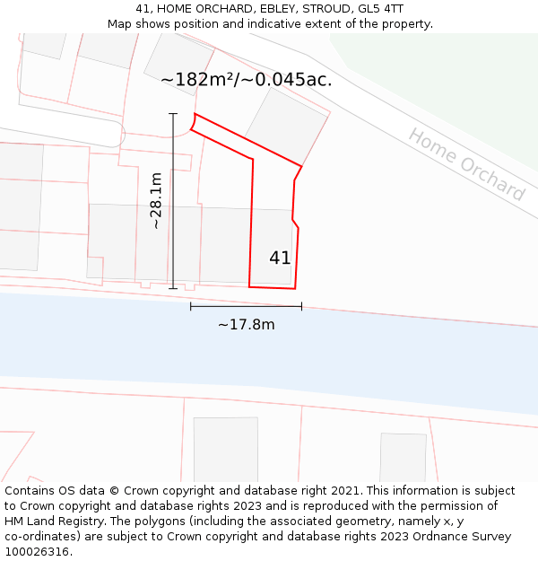41, HOME ORCHARD, EBLEY, STROUD, GL5 4TT: Plot and title map